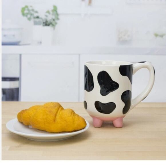 Udderly Cow 20 Oz Ceramic Hand Painted Mug Trendy Farmhouse Gift Pink Black - Picture 2 of 8
